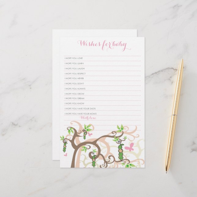 Wensen voor baby meisje erwt in een pod Baby showe (Voorkant / Achterkant in situ)