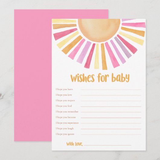 Wensen voor Baby Meisje Sunshine boho baby shower Kaart (Voorkant / Achterkant)