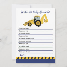 Wensen voor baby op bouw backhoe baby shower advieskaart