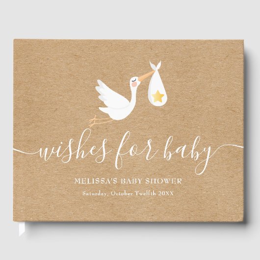 Wensen voor baby Rustooie Ooievaar Ster Baby Showe Gastenboek (Voorkant)
