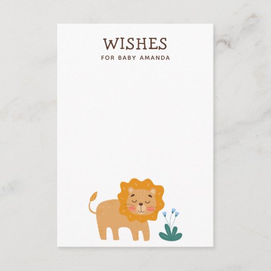 Wensen voor baby. Schattige leeuwendier safari adv Informatiekaartje (Voorkant)