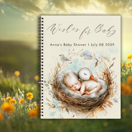 Wensen voor Baby Schattige Stork Baby shower Gaste Notitieboek