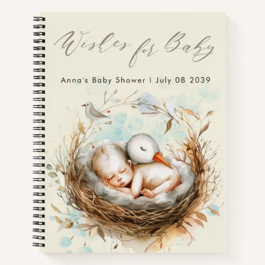 Wensen voor Baby Schattige Stork Baby shower Gaste Notitieboek (Voorkant)