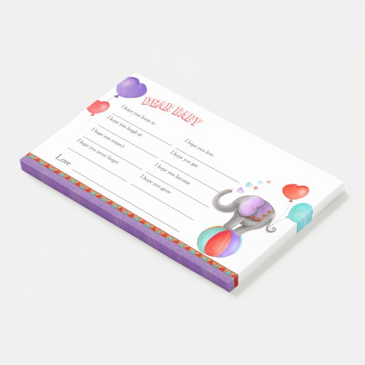 Wensen voor baby shower circus post it notes (Schuin)