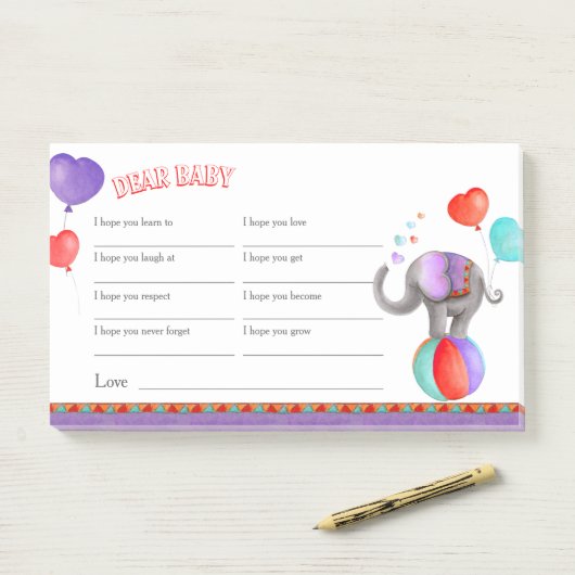 Wensen voor baby shower circus post it notes (Op bureau)
