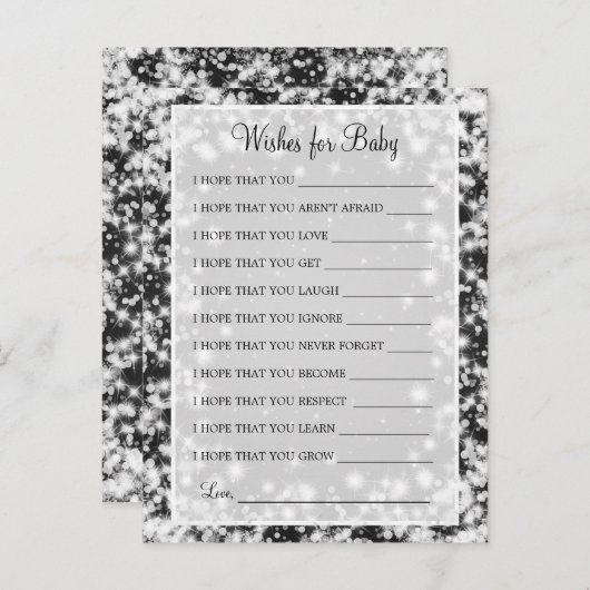 Wensen voor Baby shower Winter Sparkle Black Uitnodiging Briefkaart (Voorkant / Achterkant)