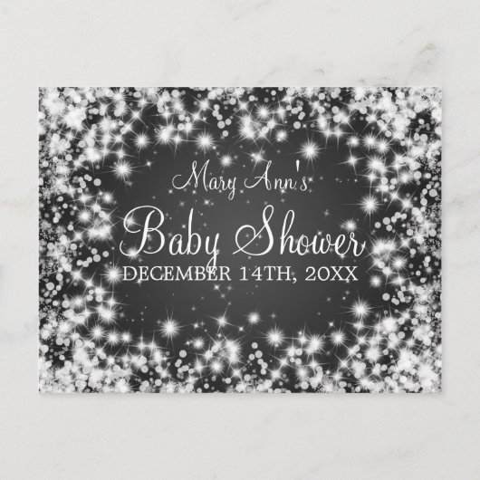 Wensen voor Baby shower Winter Sparkle Black Uitnodiging Briefkaart (Achterkant)