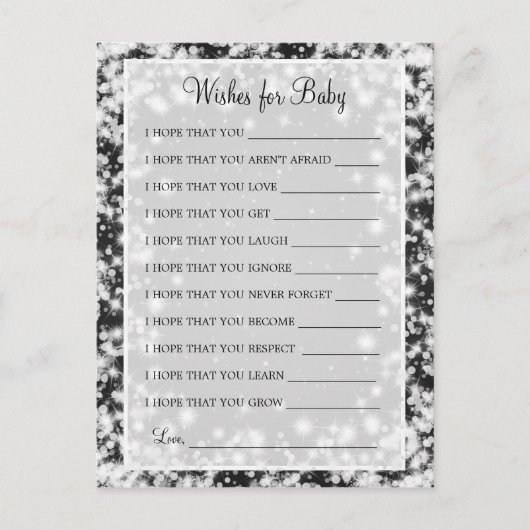 Wensen voor Baby shower Winter Sparkle Black Uitnodiging Briefkaart (Voorkant)