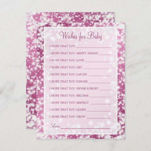 Wensen voor Baby shower Winter Sparkle Pink Uitnodiging Briefkaart (Voorkant / Achterkant)