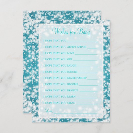 Wensen voor Baby shower Winter Sparkle Turquoise Uitnodiging Briefkaart (Voorkant / Achterkant)