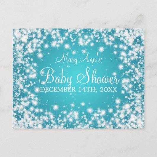 Wensen voor Baby shower Winter Sparkle Turquoise Uitnodiging Briefkaart (Achterkant)