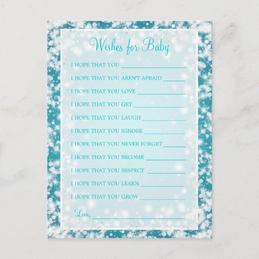 Wensen voor Baby shower Winter Sparkle Turquoise Uitnodiging Briefkaart (Voorkant)