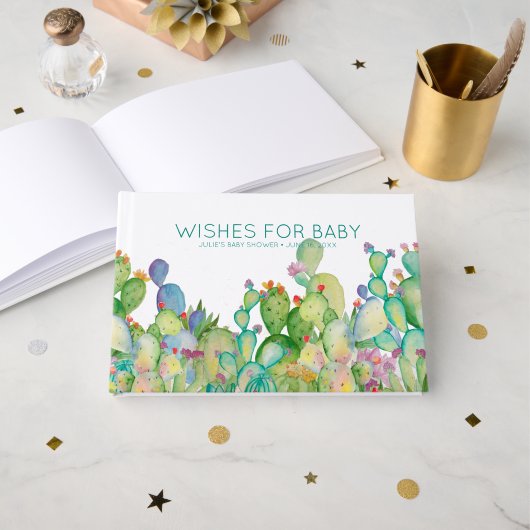 Wensen voor Baby | Waterverf Cactus Baby shower Gastenboek (Voorkant open)
