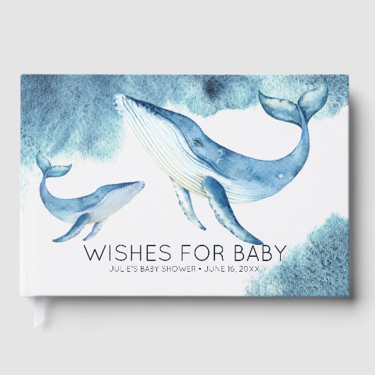 Wensen voor Baby | Waterverf Whales Baby shower Gastenboek (Voorkant)