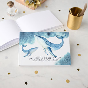 Wensen voor Baby   Waterverf Whales Baby shower Gastenboek