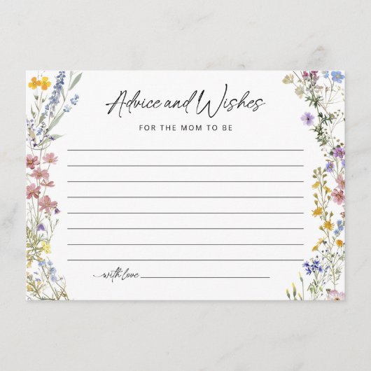 Wensen voor Baby Wildflower Baby shower Advies Kaa Informatiekaartje (Voorkant)