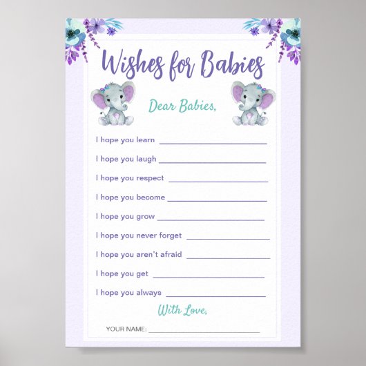 Wensen voor Baby's Twin Girl Shower Digitale Kaart Poster (Voorkant)