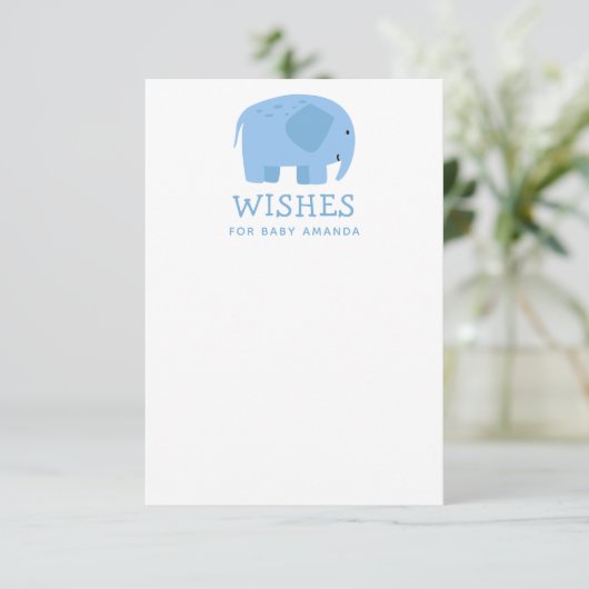 Wensen voor de baby | Blue Elephant Baby Shower sp Informatiekaartje (Staand voorkant)