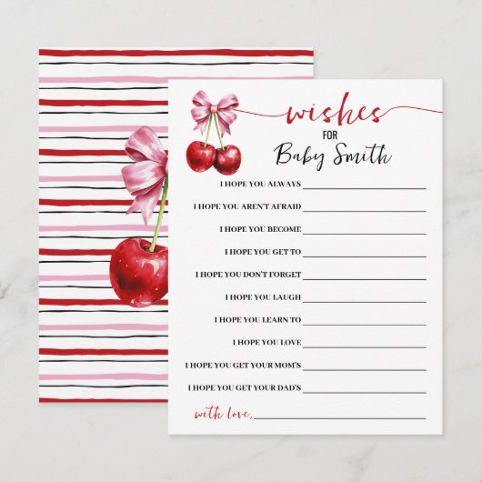 Wensen voor de Baby Cherry Baby shower Game Kaart (Voorkant / Achterkant)