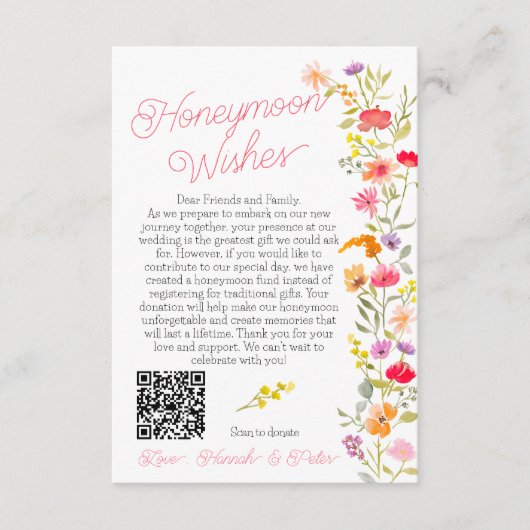 Wensen voor de huwelijksreis wilde bloemen bloemen informatiekaartje (Voorkant)