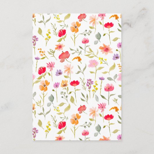 Wensen voor de huwelijksreis wilde bloemen bloemen informatiekaartje (Achterkant)