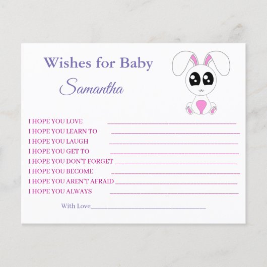 Wensen voor een baby, Konijn, baby shower kaart (Voorkant)