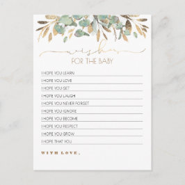 Wensen voor het Baby Gold Greenery Baby shower Briefkaart
