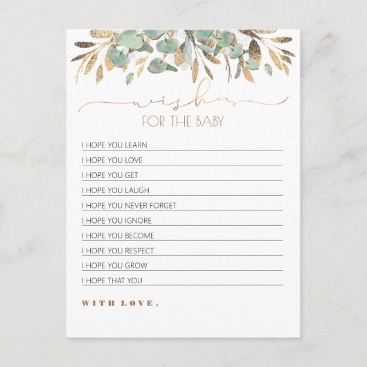 Wensen voor het Baby Gold Greenery Baby shower Briefkaart (Voorkant)
