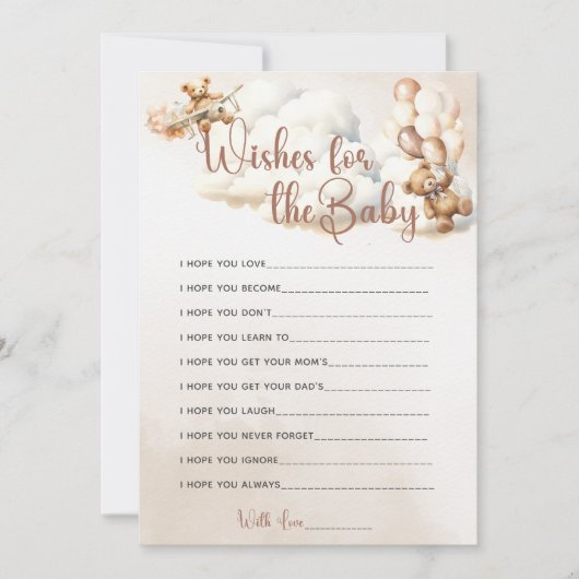 WENSEN VOOR HET Baby shower Spel Schattige Beer Ba Kaart (Voorkant)