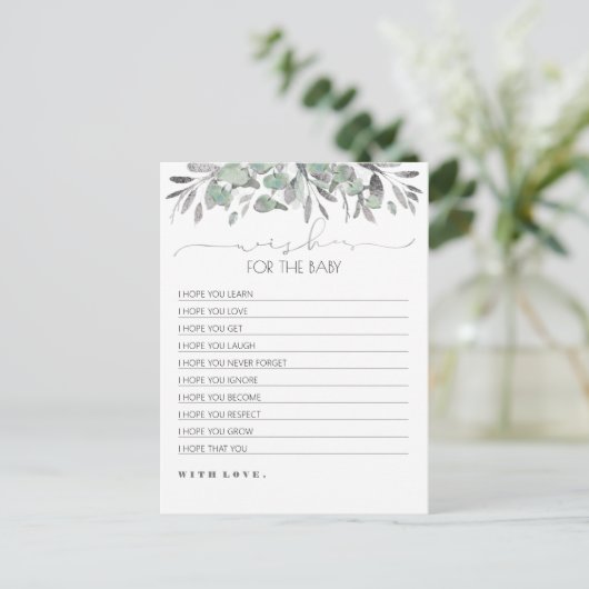 Wensen voor het Baby Silver Greenery Baby shower Briefkaart (Staand voorkant)