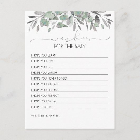 Wensen voor het Baby Silver Greenery Baby shower Briefkaart (Voorkant)