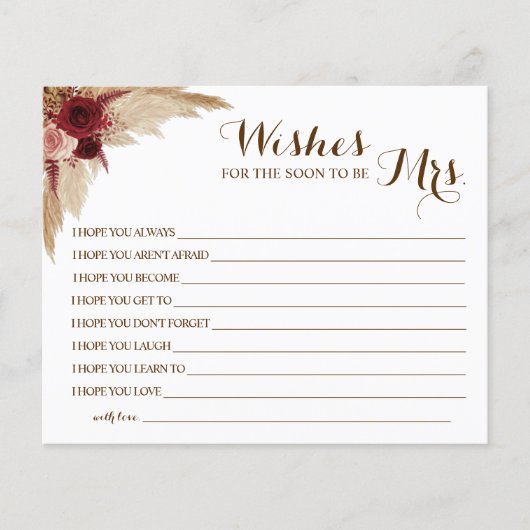 Wensen voor het bruidsfeest van de aanstaande mevr flyer (Voorkant)