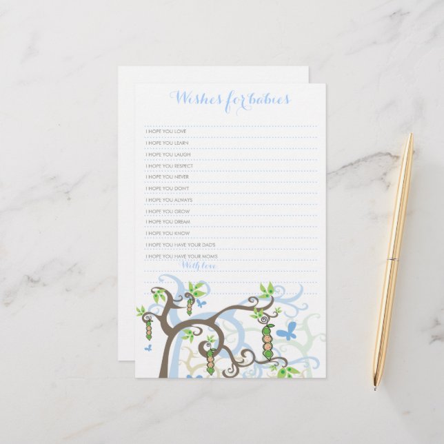 Wensen voor tweeling Baby Boys Blue Peas In A Pod  (Voorkant / Achterkant in situ)