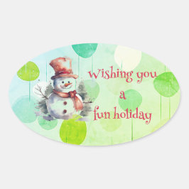 Wensend u een leuke vakantie-sneeuwman ovale sticker