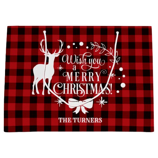 Wensend u Prettig kerstfeest Rood Buffalo Monogram Groot Cadeauzakje (Voorkant)