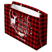 Wensend u Prettig kerstfeest Rood Buffalo Monogram Groot Cadeauzakje (Achterkant Gekanteld)