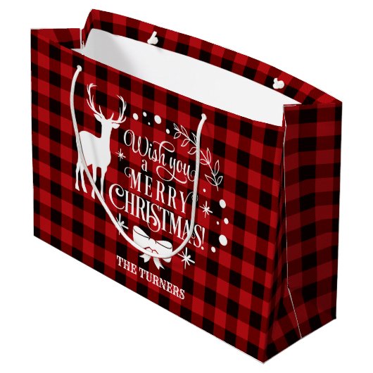 Wensend u Prettig kerstfeest Rood Buffalo Monogram Groot Cadeauzakje (Achterkant Gekanteld)