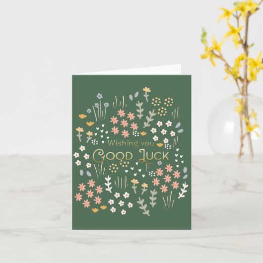 Wensend u veel succes groene bloemen congrats afst kaart (Gele Bloem)