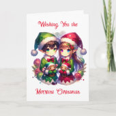 Wensende u de vrolijkste kerst anime kleuren kaart (Voorkant)