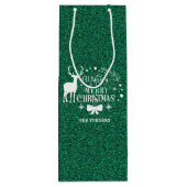 Wensende u Vrolijk Kerst Groene Glitter Monogram Wijn Cadeautas (Achterkant)