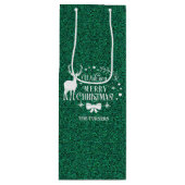 Wensende u Vrolijk Kerst Groene Glitter Monogram Wijn Cadeautas (Voorkant)