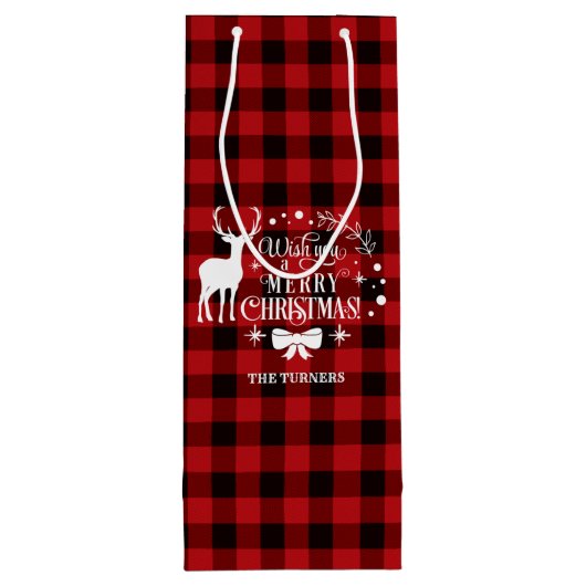 Wensende u Vrolijk Kerst Rode Buffel Monogram Wijn Cadeautas (Achterkant)