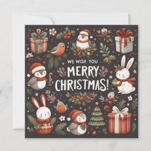 Wensende u Vrolijk Kerstfeest schattige Santa Bunn Feestdagenkaart