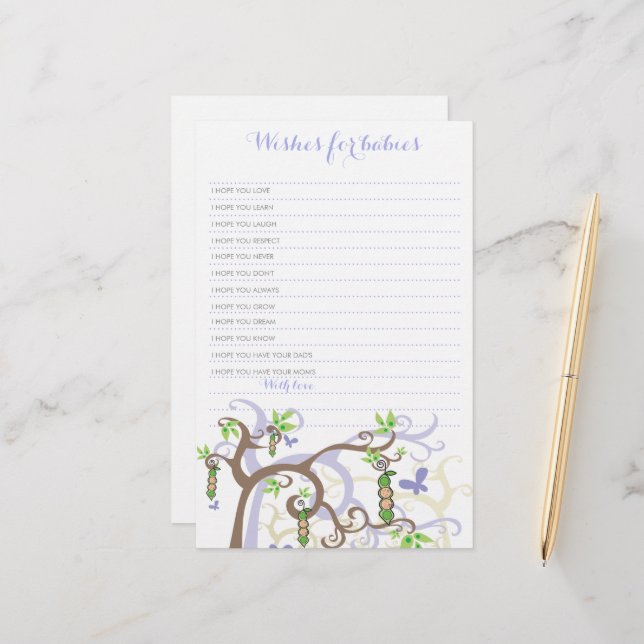 Wensens voor tweelingen Baby Paarse erwten in een  (Voorkant / Achterkant in situ)