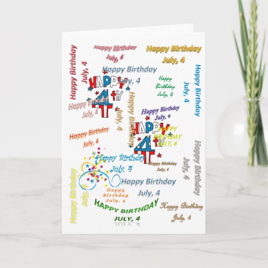 Wenskaart 4 juli, geboortedag kaart (Voorkant)