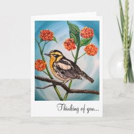 Wenskaart - 5x7 Geel vogeltje met bloemetjes Kaart