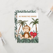 Wenskaart 8,9 x 12,7 cm van 'No Monkeying Around' Kaart (Voorkant / Achterkant in situ)