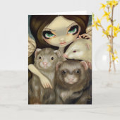 wenskaart "Angel with Ferrets" Kaart (Gele Bloem)