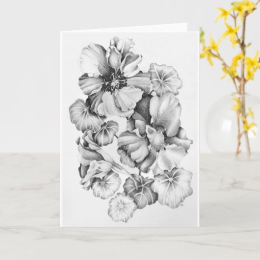 Wenskaart - B&W Nasturtiums Kaart (Gele Bloem)