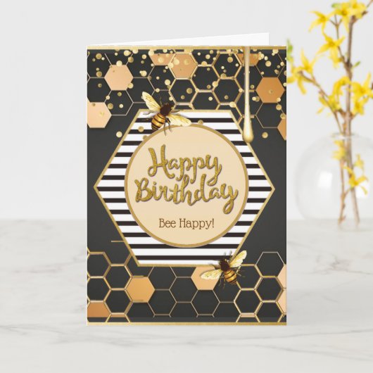 wenskaart "Bee Happy" Kaart (Gele Bloem)